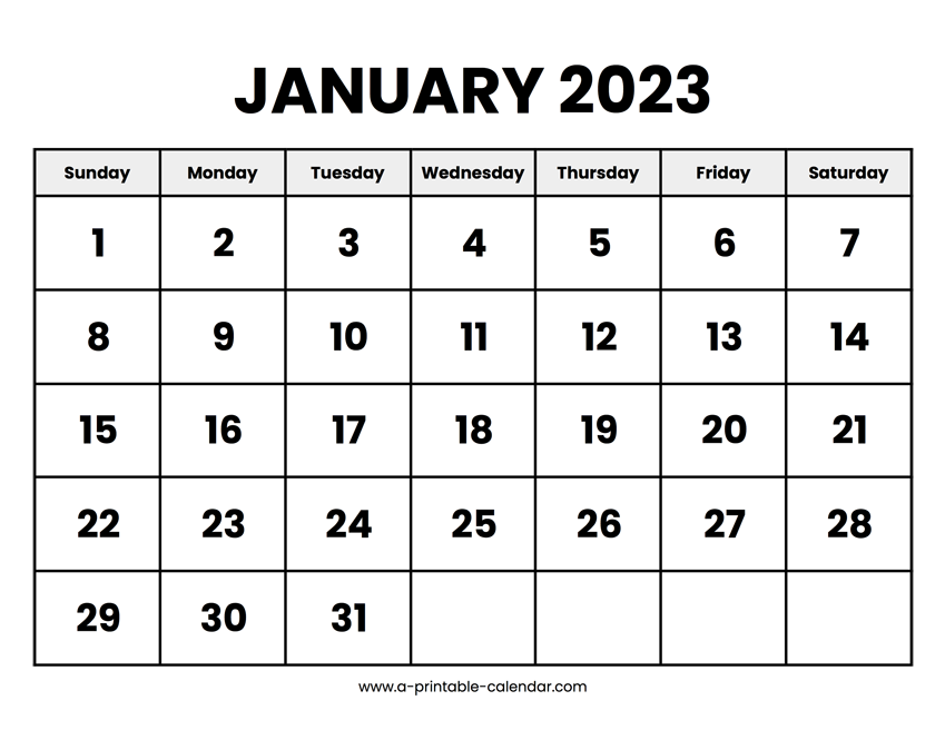January 2023 Calendar Printable