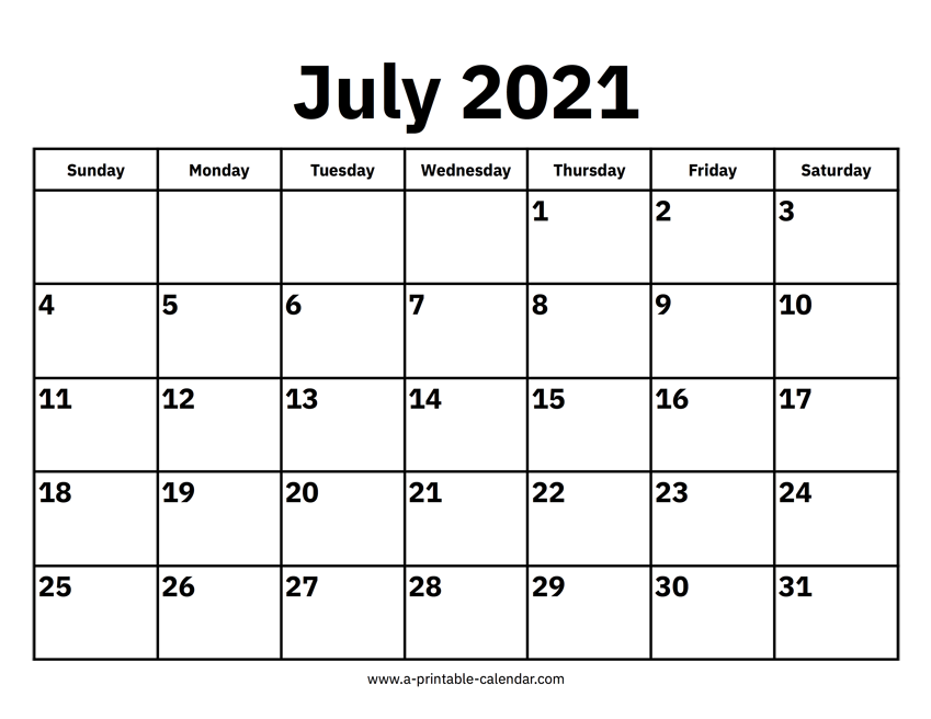 July 2021 Calendars Printable Calendar 2021