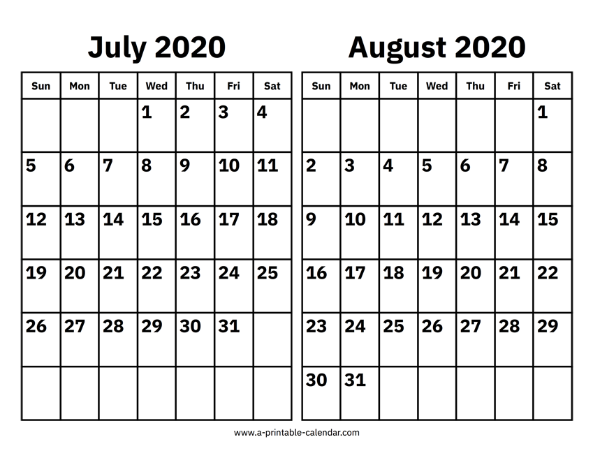 Calendar July August 2020 Calendar Printables Template Printable To Do 