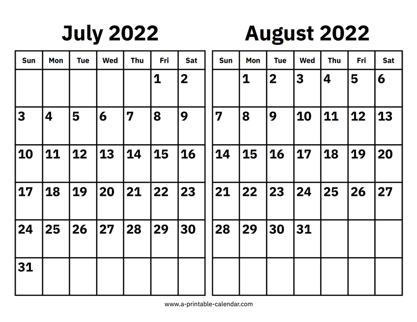 July And August 2022 Calendar