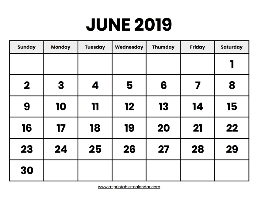 June 19 Calendar Printable