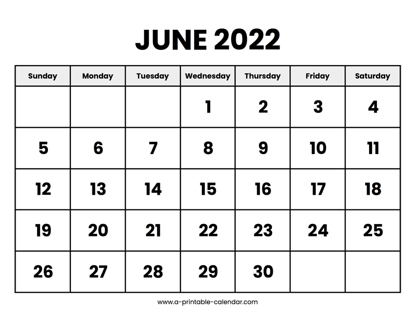 June 2022 Calendar Printable
