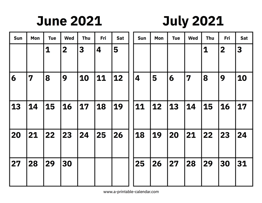 June and July 2021 Calendar - A Printable Calendar