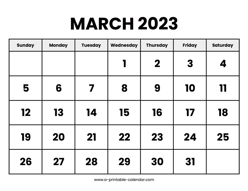 March 2023 Calendar Printable