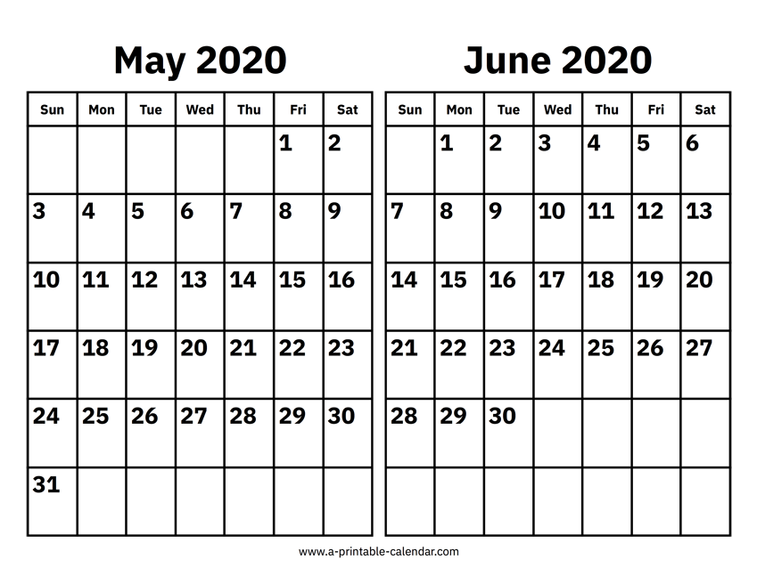 May And June 2020 Calendar – Printable Calendar 2020