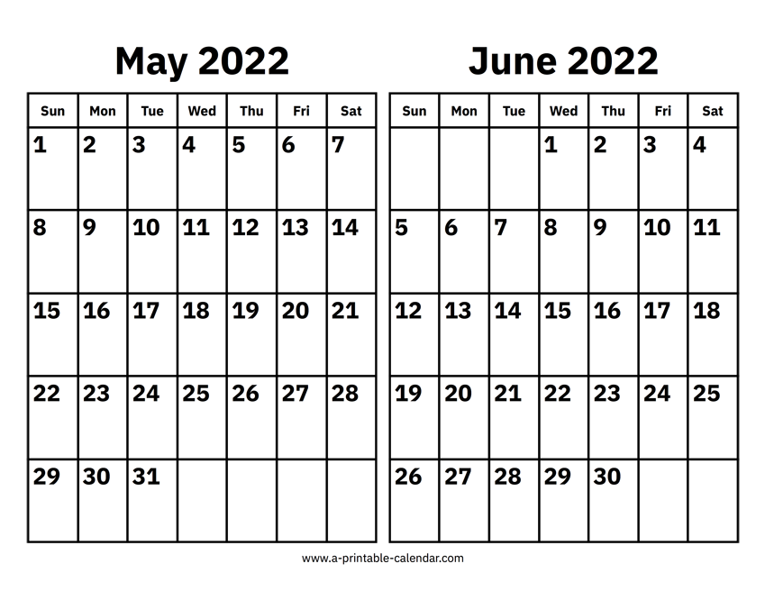 May And June 2022 Calendar A Printable Calendar