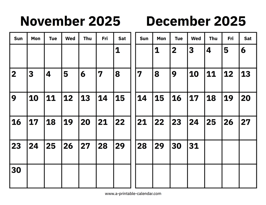 November and December 2025 Calendar - A Printable Calendar