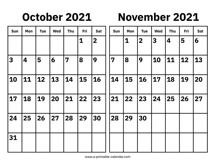 October And November 2021 Calendar