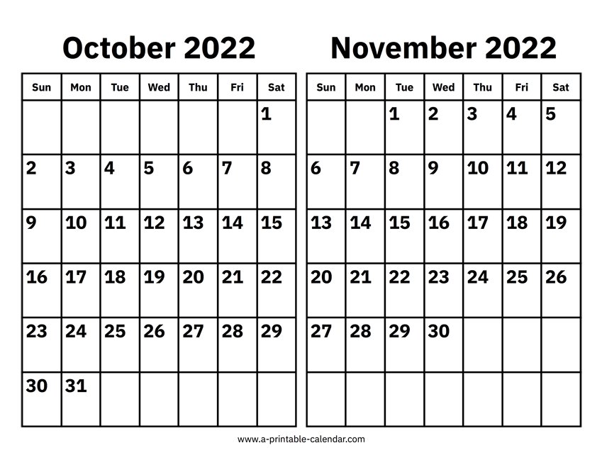 October And November 2022 Calendar