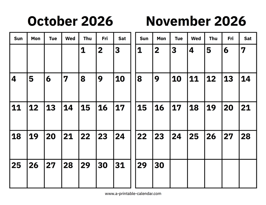 October and November 2026 Calendar - A Printable Calendar