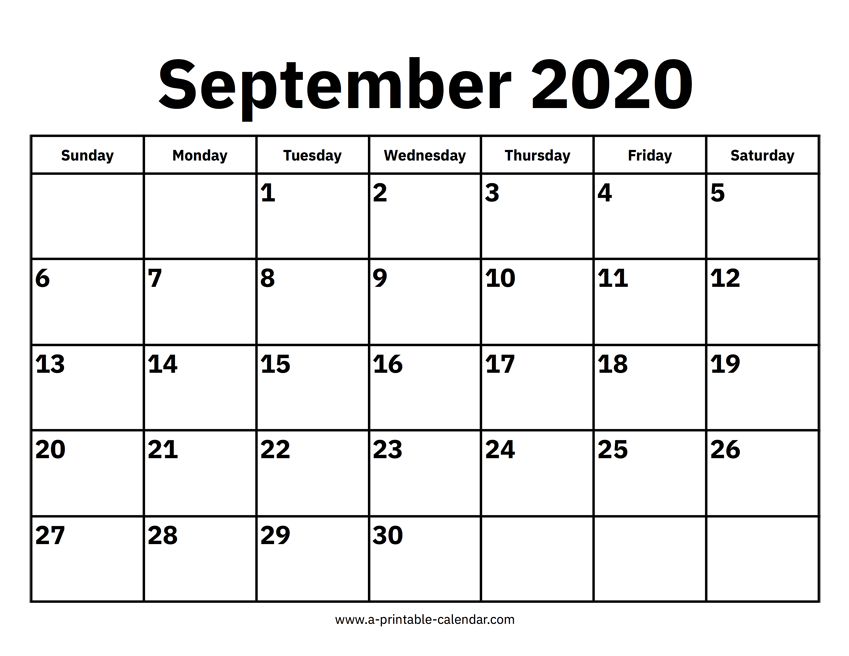 September 2020 Calendars Printable Calendar 2020