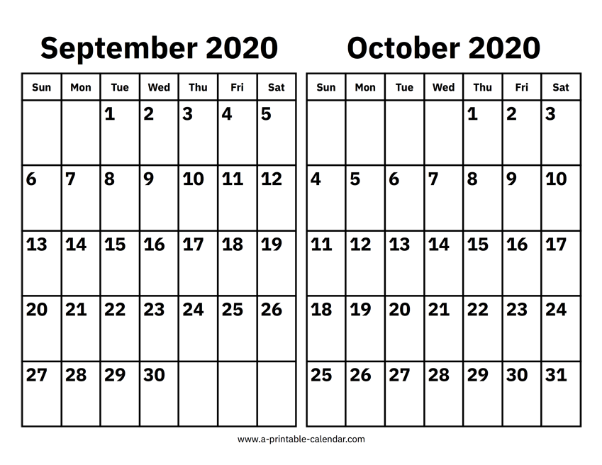 September And October 2020 Calendar – Printable Calendar 2020