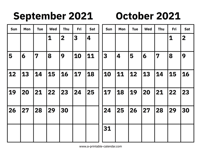 September and October 2021 Calendar - A Printable Calendar