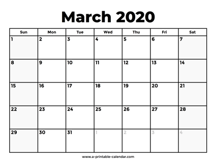 March 2020 Calendar With Holidays