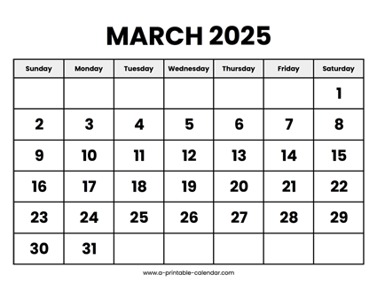 March 2025 Calendar Printable