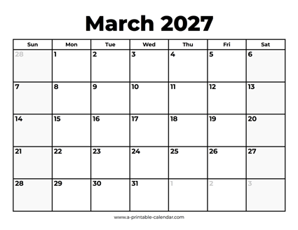 March 2027 Calendar With Holidays