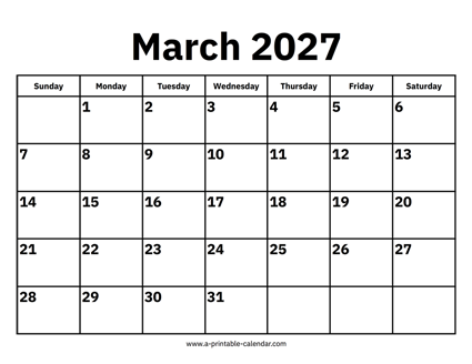 March 2027 Calendar
