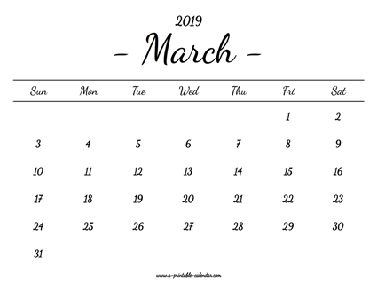 March 2019 Calendar Printable - A Printable Calendar