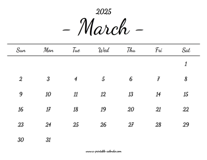 March Calendar 2025 Printable