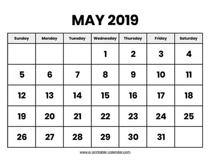 May 2019 Calendar Printable