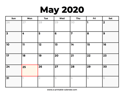 May 2020 Calendar With Holidays