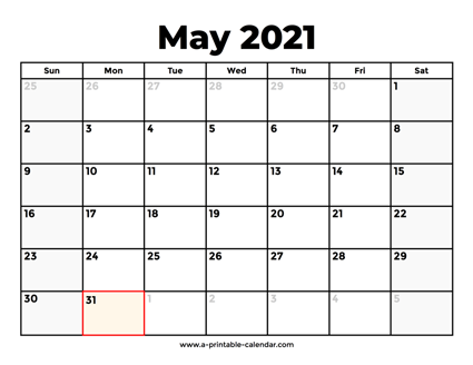 May 2021 Calendar With Holidays