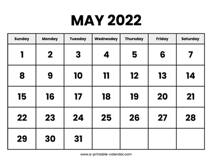 May 2022 Calendar Printable