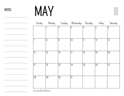May 2023 Printable Calendar