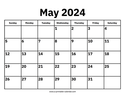 May 2024 Calendar to Print