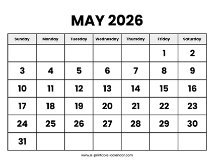 May 2026 Calendar Printable