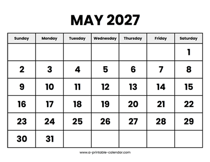 May 2027 Calendar Printable