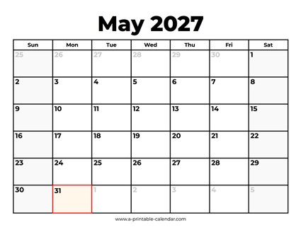 May 2027 Calendar With Holidays