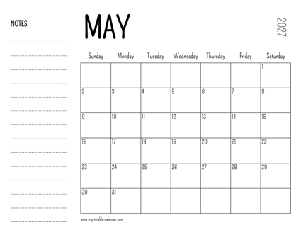 May 2027 Printable Calendar