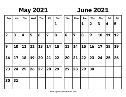 May and June 2021 Calendar