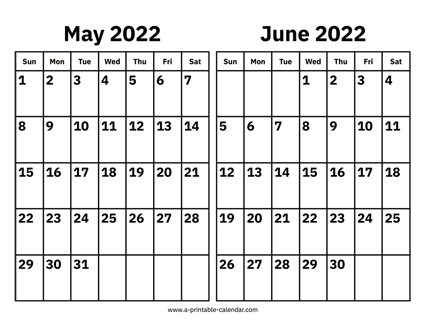 May and June 2022 Calendar