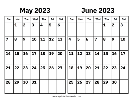 May and June 2023 Calendar