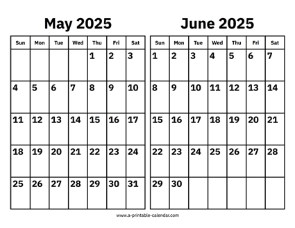 May and June 2025 Calendar