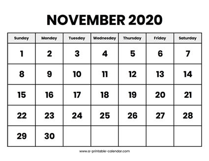 November 2020 Calendar Printable