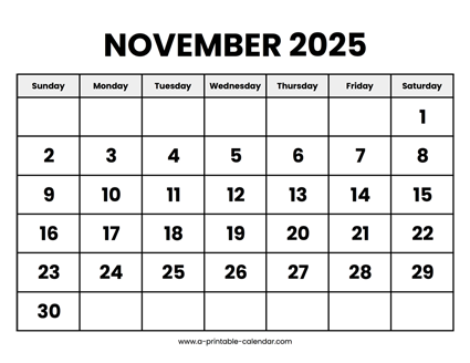 November 2025 Calendar Printable