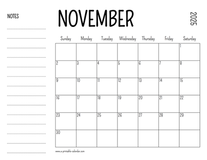 November 2025 Printable Calendar