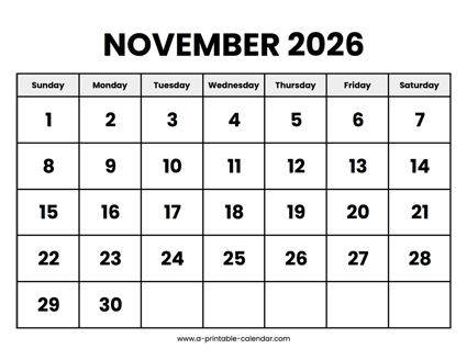 November 2026 Calendar Printable