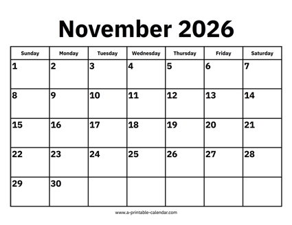 November 2026 Calendar