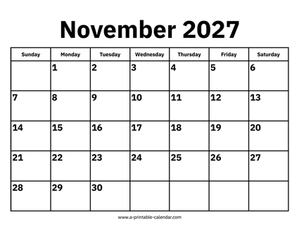 November 2027 Calendar