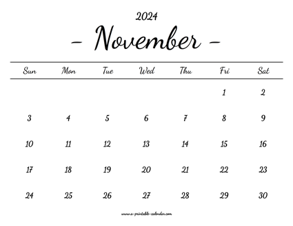 November Calendar 2024 Printable