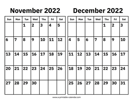November and December 2022 Calendar