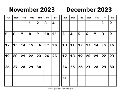 November and December 2023 Calendar