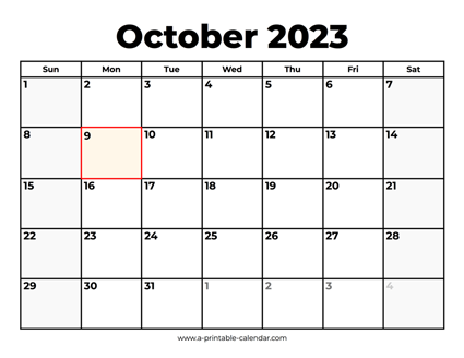 October 2023 calendar with federal holidays