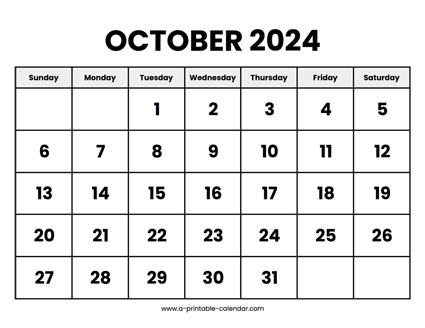 October 2024 Calendar Printable