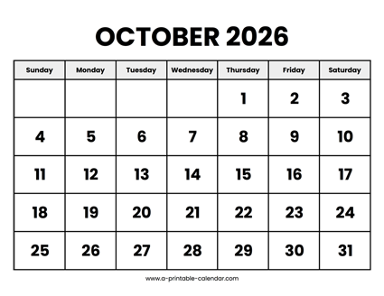 October 2026 Calendar Printable