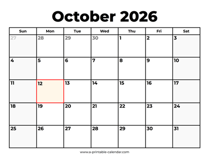 October 2026 Calendar With Holidays